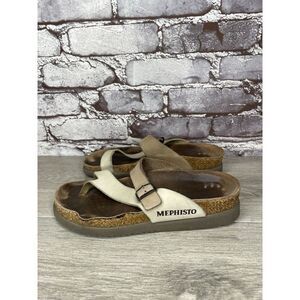 Mephisto Helen Beige Nubuck Leather Slides Casual Sandals Women Sz 36EU/6M US
